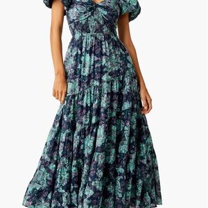 Free People Green and Blue Ruffled Tiered Maxi Dress